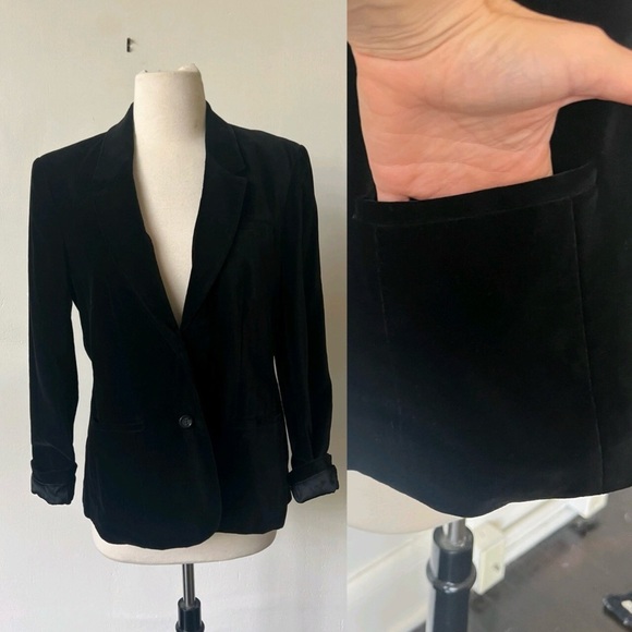 Vintage Black Velvet Blazer with Pockets 1970’s Boyfriend Blazer 70’s Jacket - Picture 1 of 10